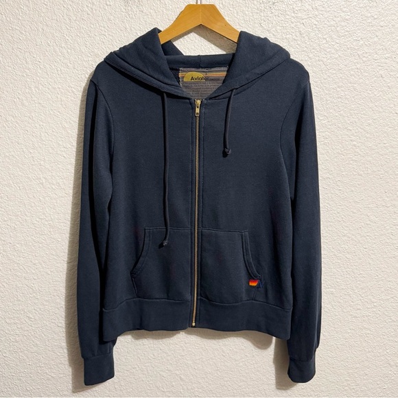 RARE Aviator Nation Heart Stitch Full Zip Hoodie Charcoal Gray Unisex Size S - Picture 2 of 3